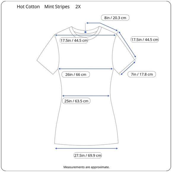 Hot Cotton Woman Mint Green Striped 3/4 Sleeve Tee Shirt Plus Size 2X - Picture 15 of 16